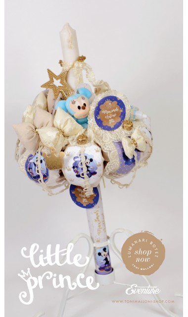 Lumanare de botez pentru baieti cu jucarie de plus Mickey Mouse, 65x4 cm, Royal blue  10